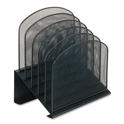 Onyx Mesh Desk Organizer With Tiered Sections, 5 Sections, Letter To Legal Size Files, 11.25" X 7.25" X 12", Black
