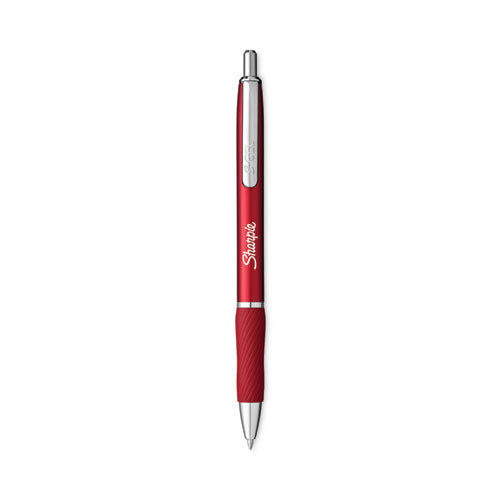 S-gel Premium Metal Barrel Gel Pen, Retractable, Medium 0.7 Mm, Black Ink, Red Barrel, 4/pack