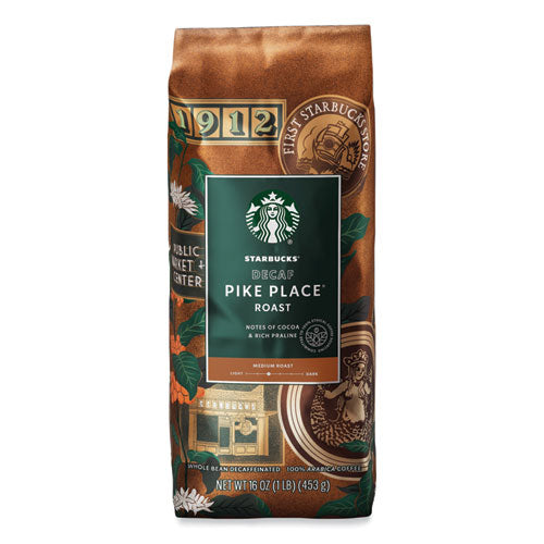 Whole Bean Coffee, Decaffeinated, Pike Place, 1 Lb, Bag