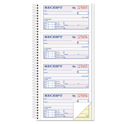 Spiralbound Money And Rent Receipt Book, Two-part Carbonless, 4.75 X 2.75, 4 Forms/sheet, 200 Forms Total