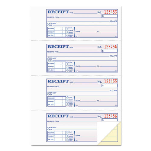 Money And Rent Receipt Books, Account + Payment Sections, Two-part Carbonless, 7.13 X 2.75, 4 Forms/sheet, 200 Forms Total