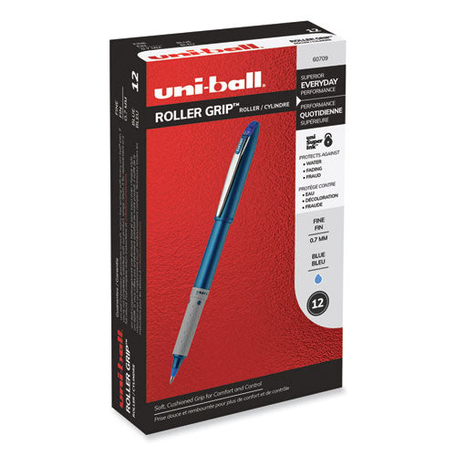 Grip Roller Ball Pen, Stick, Fine 0.7 Mm, Blue Ink, Blue Barrel, Dozen
