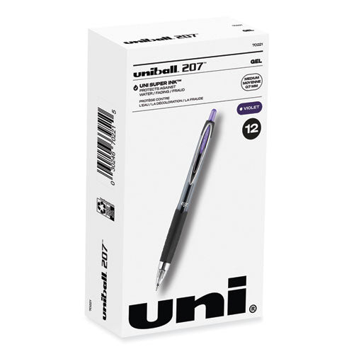 Signo 207 Gel Pen, Retractable, Medium 0.7 Mm, Purple Ink, Smoke/black/purple Barrel, Dozen