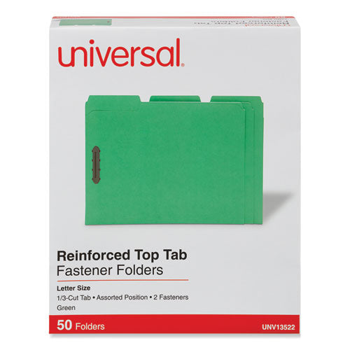 Deluxe Reinforced Top Tab Fastener Folders, 0.75" Expansion, 2 Fasteners, Letter Size, Green Exterior, 50/box