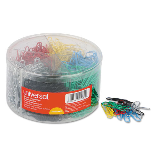 Plastic-coated Paper Clips With Six-compartment Organizer Tub, #3, Assorted Colors, 1,000/pack