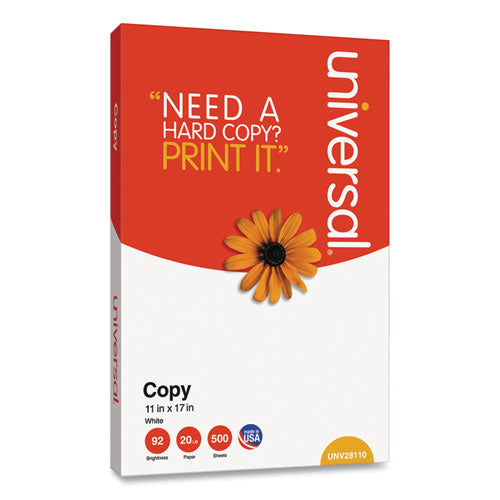 Copy Paper, 92 Bright, 20 Lb Bond Weight, 11 X 17, White, 500 Sheets/ream