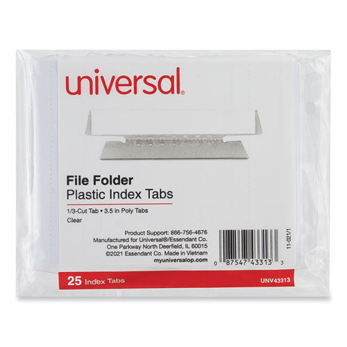 Hanging File Folder Plastic Index Tabs, 1/3-cut, Clear, 3.7" Wide, 25/pack