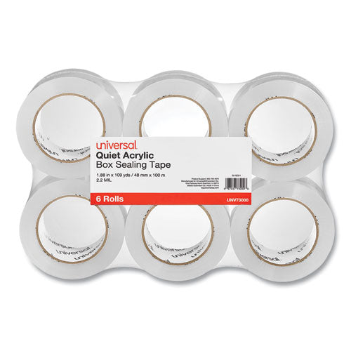 Quiet Tape Box Sealing Tape, 3" Core, 1.88" X 109 Yds, Clear, 6/pack