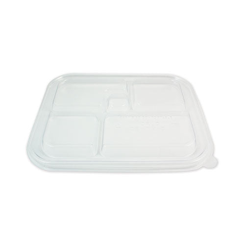 Pla Lids For Fiber Bento Box Containers, Five Compartments, 12.1 X 9.8 X 0.8, Clear, Plastic, 300/carton