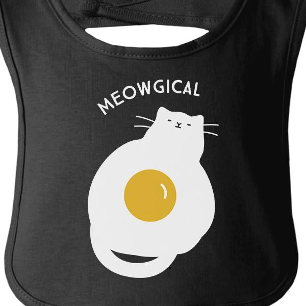 Meowgical Cat And Fried Egg Baby Black Bib