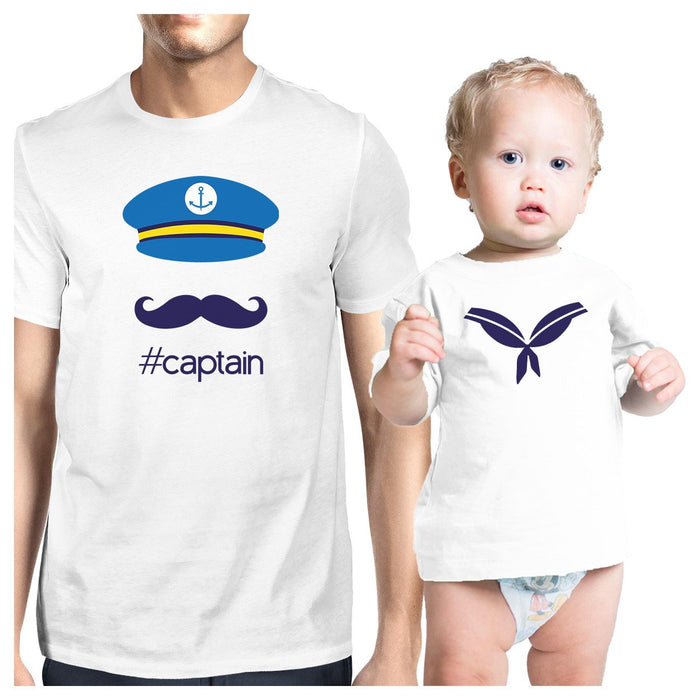 My Captain White Cute Dad and Baby Boy Matching Shirts Dad Gifts