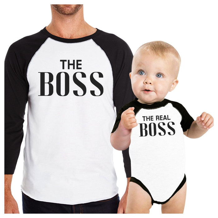 The Real Boss 3/4 Sleeve Baseball T-Shirt Funny Fathers Day Gifts