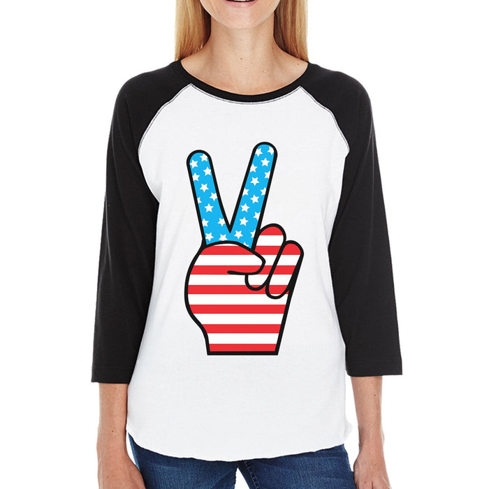 Peace Sign American Flag Womens Raglan Tee Unique 4th Of July Shirt