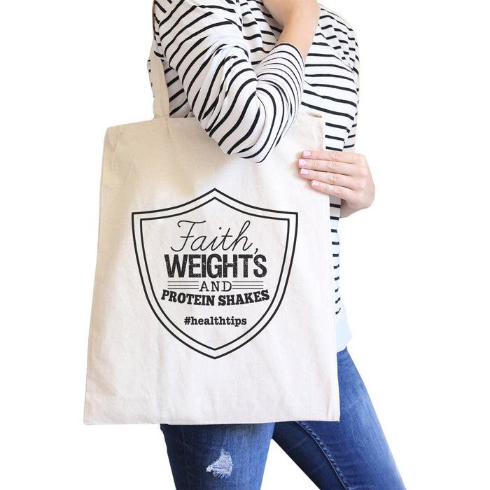 Faith Weights Canvas Shoulder Bag For Workout Funny Saying Gifts