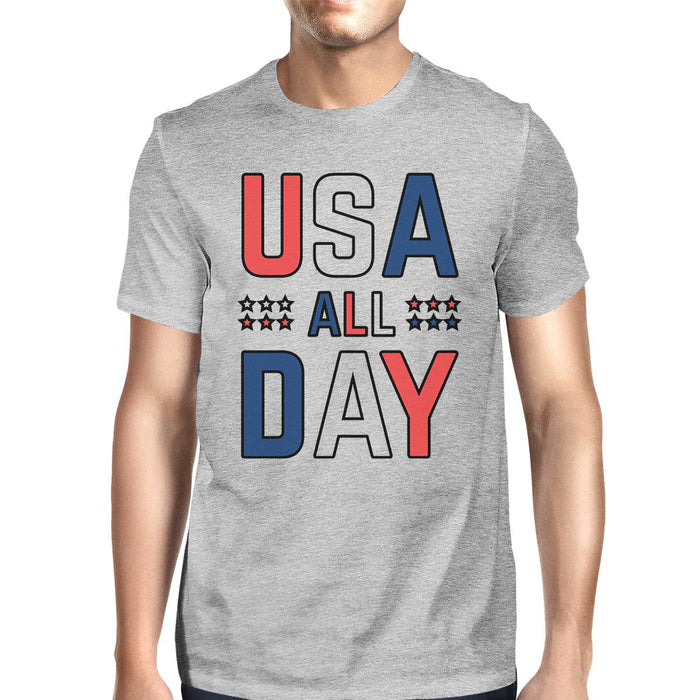 USA All Day Mens Grey Tee Funny Graphic T-Shirt For 4th Of July