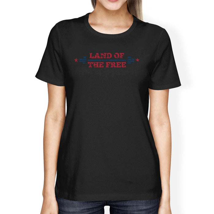 Land Of The Free American Flag Shirt Womens Black Graphic T-Shirt