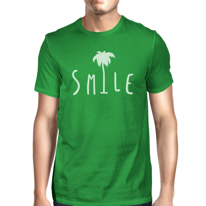Smile Palm Tree Green Mens Summer Lightweight Cotton Tshirt For Him