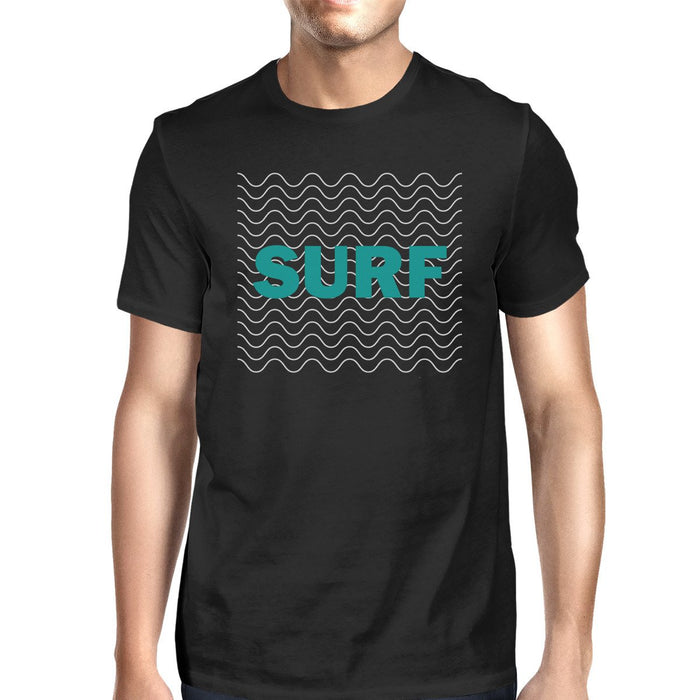 Surf Waves Mens Black Graphic Short Sleeve T-Shirt Cool Summer Top