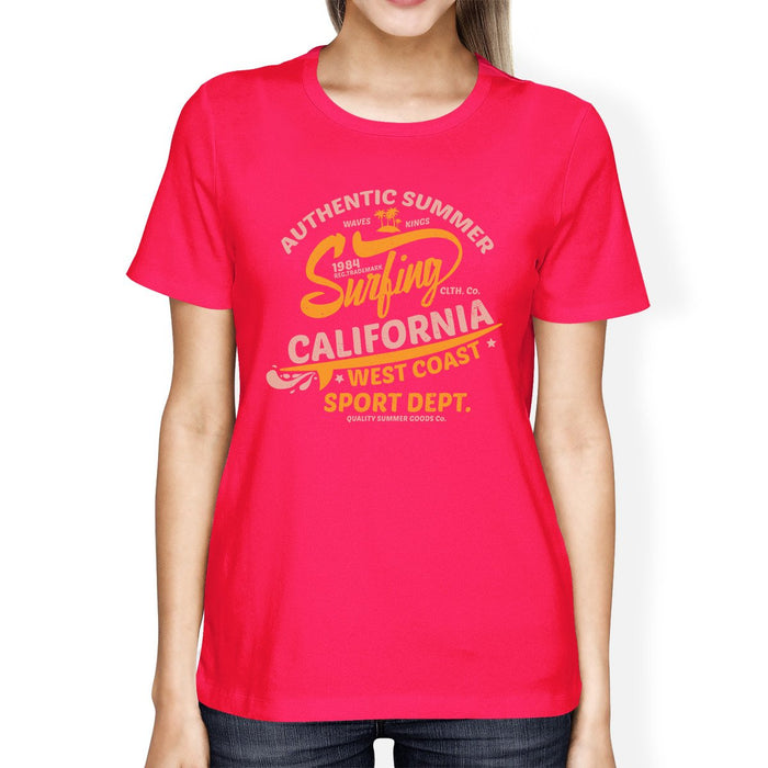 Authentic Summer Surfing California Womens Hot Pink Shirt