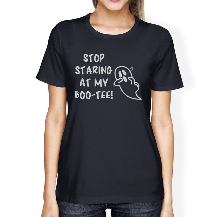 Stop Staring At My Boo-Tee Ghost Womens Navy Shirt
