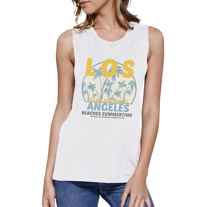 Los Angeles Beaches Summertime Womens White Muscle Top