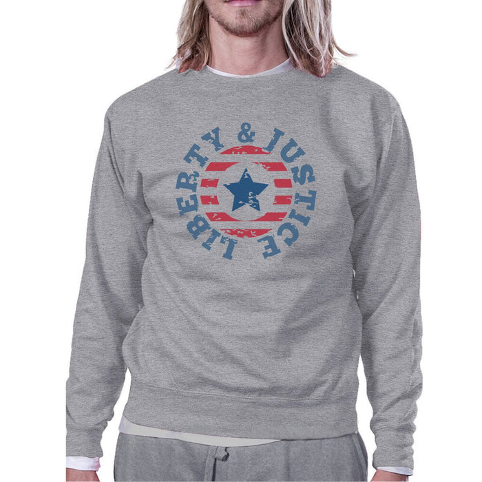 Liberty & Justice Unisex Graphic Sweatshirt Grey Crewneck Pullover