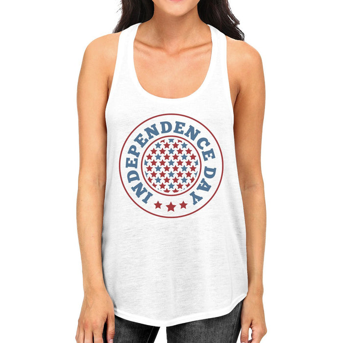 Independence Day Womens White Crewneck Cotton Graphic Tanks For Her