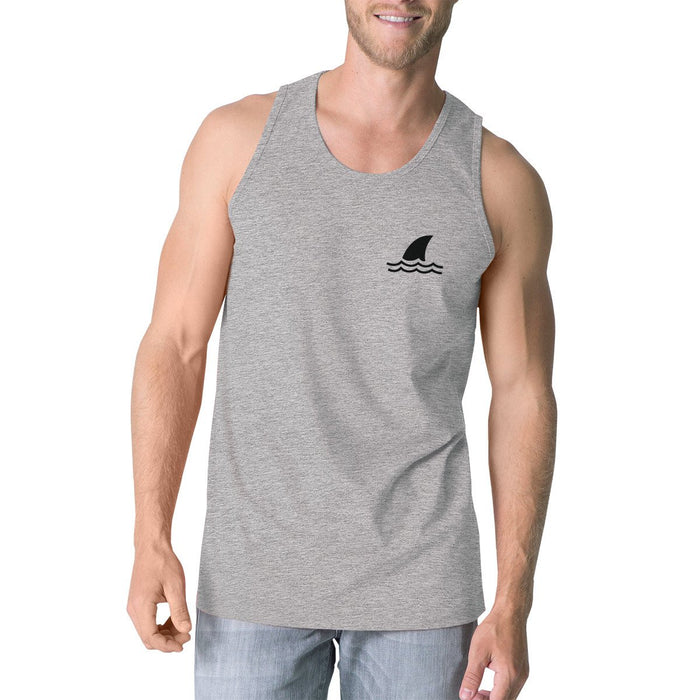 Mini Shark Men Grey Graphic Sleeveless Tank Top For Summer Vacation