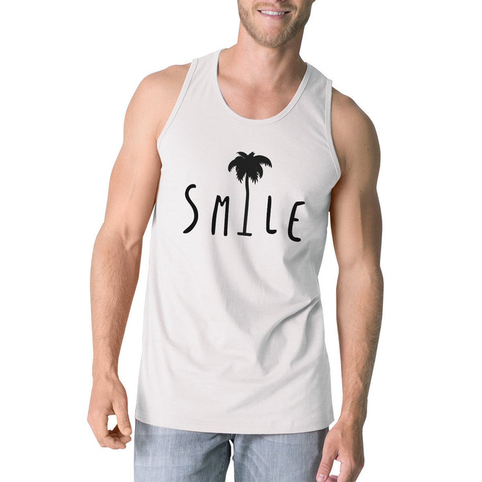 Smile Palm Tree Mens White Sleeveless Shirt Summer Cotton Tank Top