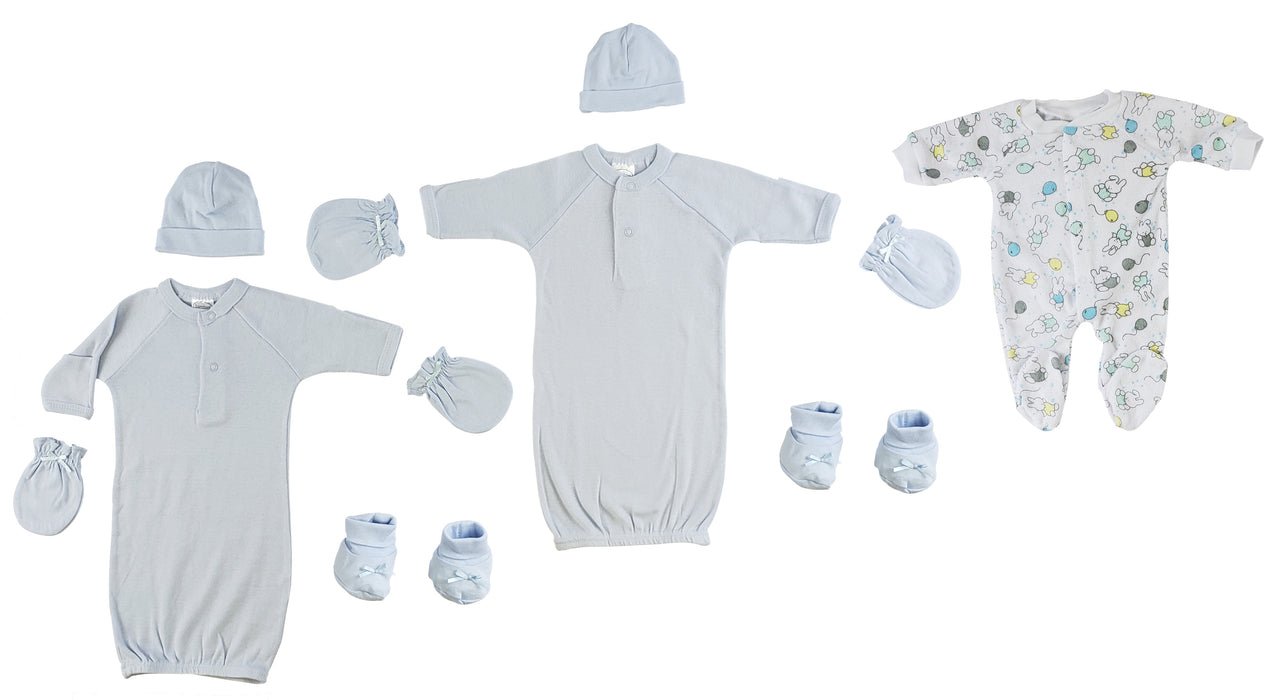 Preemie Boys Gowns, Sleep-n-play, Caps, Mittens And Booties - 8 Pc Set.
