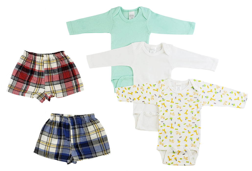 Infant Boys Long Sleeve Onezies And Boxer Shorts.