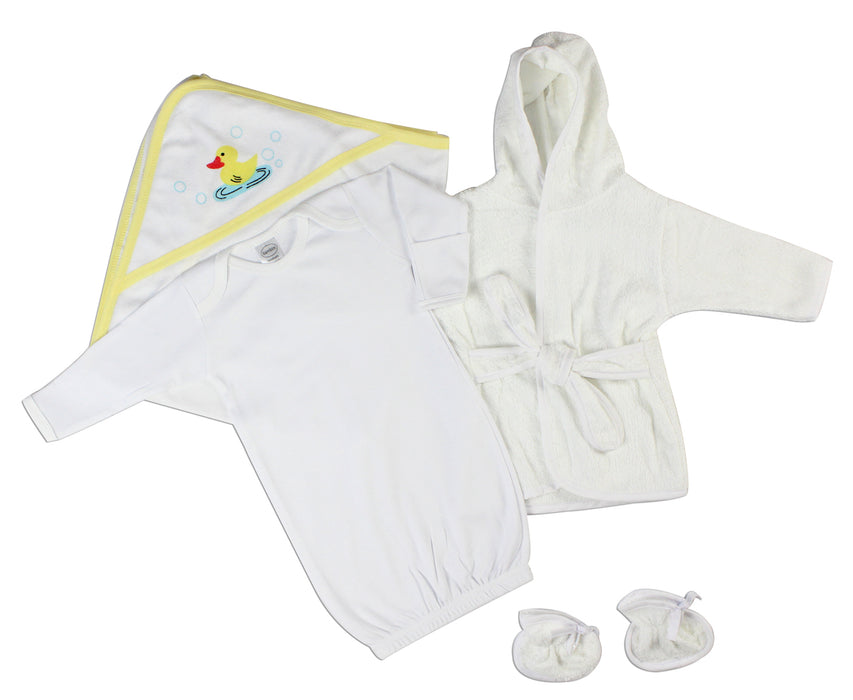 Neutral Newborn Baby 3 Pc  Set (gown, Robe, Hooded Towel).