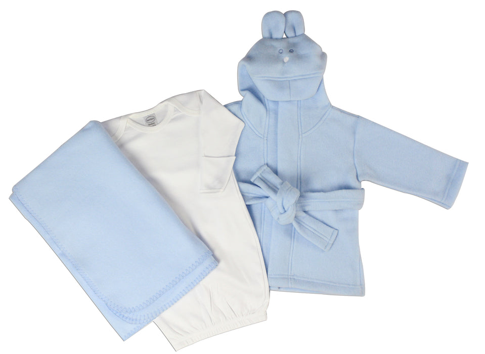 Newborn Baby Boys 3 Pc  Set (gown, Robe, Fleece Blanket).