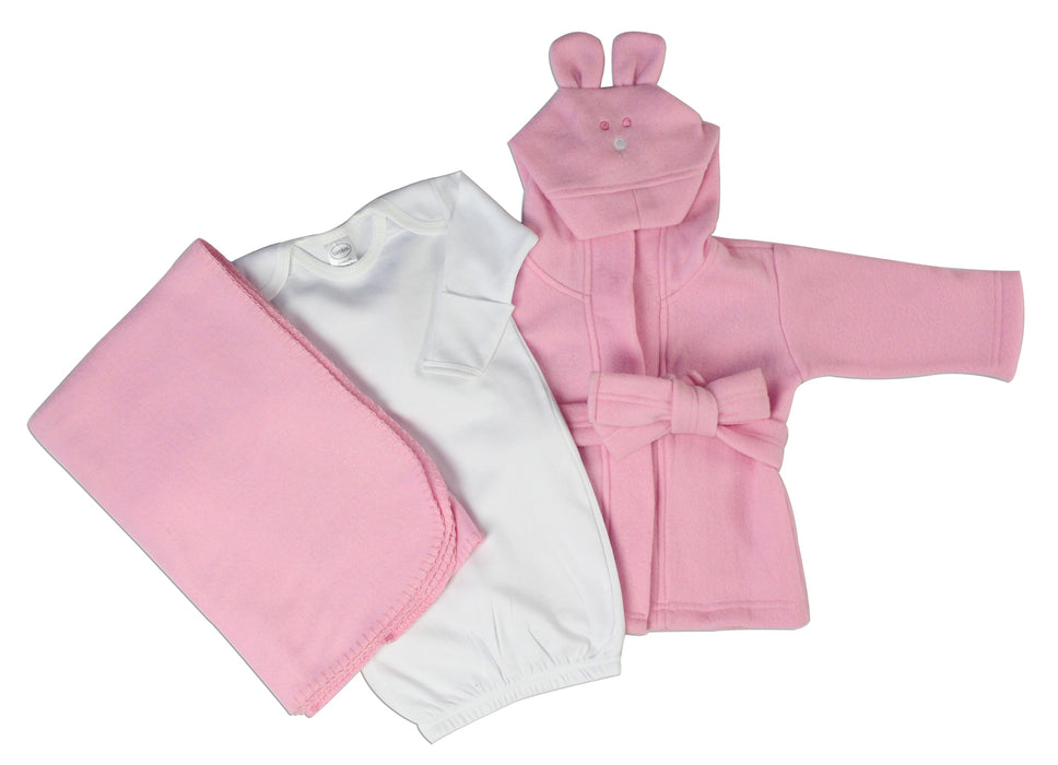 Newborn Baby Girls 3 Pc  Set (gown, Robe, Fleece Blanket).