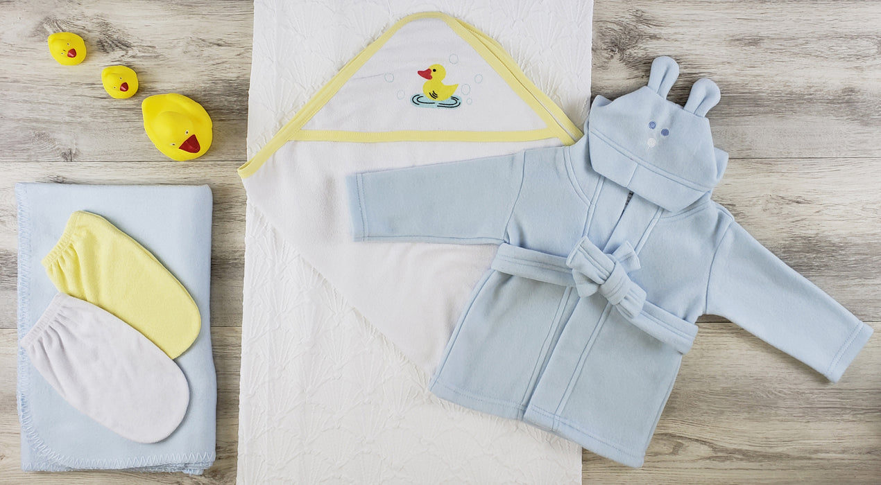 Hooded Towel, Bath Mittens, Blanket And Robe .