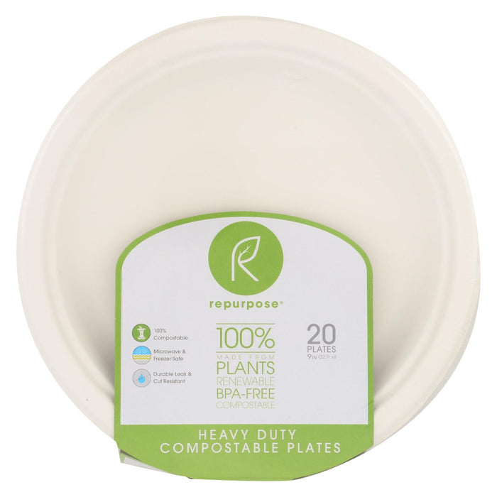 Repurpose Compostable Bagasse Plates - Case Of 12 - 20 Count.