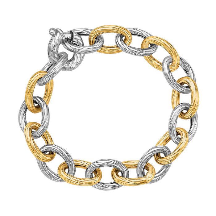 18k Yellow Gold and Sterling Silver Rhodium Plated Diamond Cut Chain Bracelet