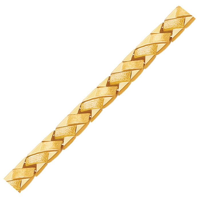 14k Yellow Gold Fancy Basket Weave Line Bracelet.