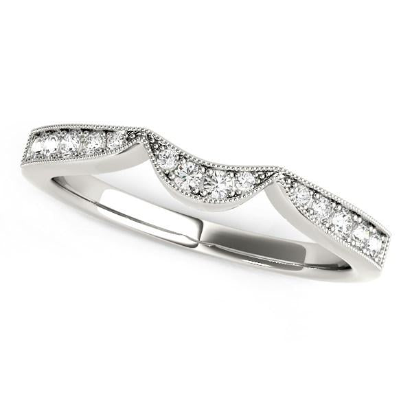 14k White Gold Milgrained Curved Wedding Diamond Band (1/6 cttw).
