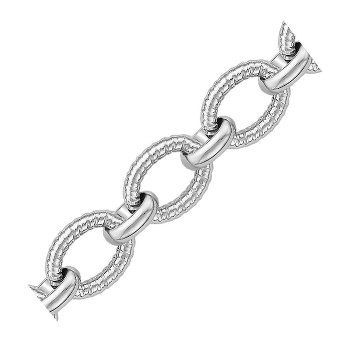 Sterling Silver Oval Cable Design Chain Link Bracelet