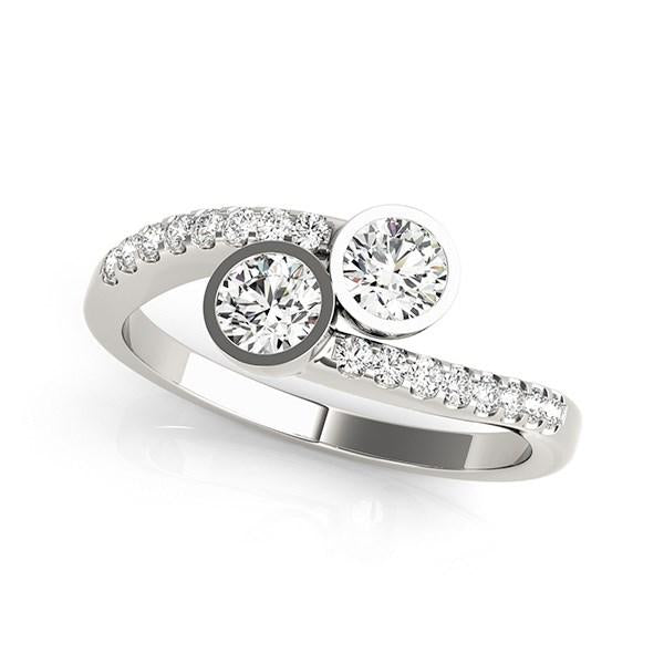14k White Gold Round Bezel Setting Two Stone Diamond Ring (5/8 cttw).