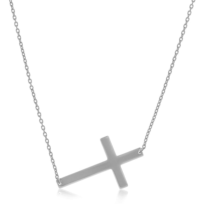 14k White Gold Plain Cross Motif Necklace.