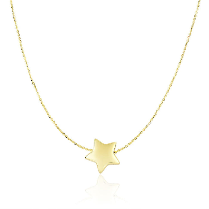 14k Yellow Gold Necklace with Shiny Puffed Sliding Star Charm.
