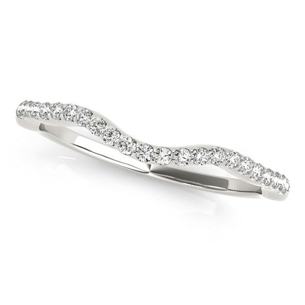 14k White Gold Curvy Style Wedding Ring with Round Diamonds (1/8 cttw)