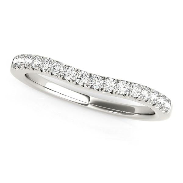 14k White Gold Pave Set Round Curved Wedding Band (1/4 cttw).