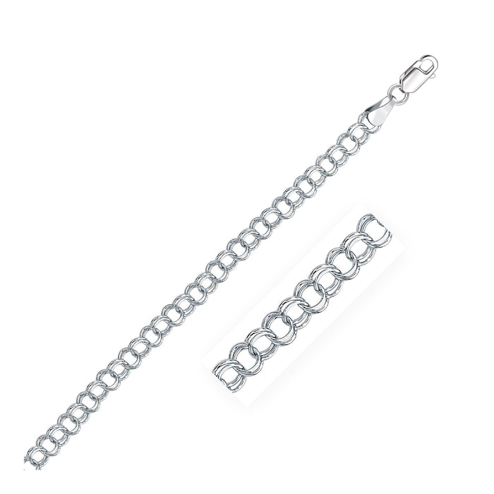 5.0 mm 14k White Gold Solid Double Link Charm Bracelet.