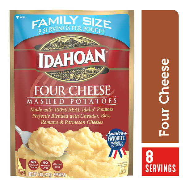 Idahoan Four Cheese Mashed Potatoes Family Size, 8 oz Pouch, Real Idaho potatoes