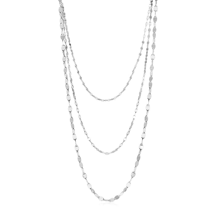 Sterling Silver Three Strand Marina Link Necklace.