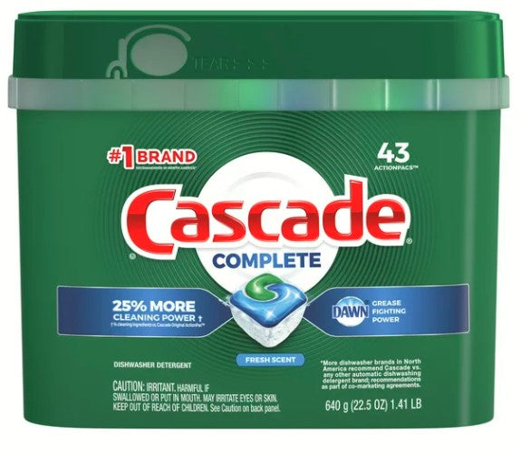 Cascade Complete ActionPacs Dishwasher Detergent  Fresh Scent  43 Count