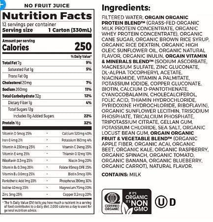Orgain Organic Nutrition Shake, Vanilla Bean (11 fl. oz. pack of 12)